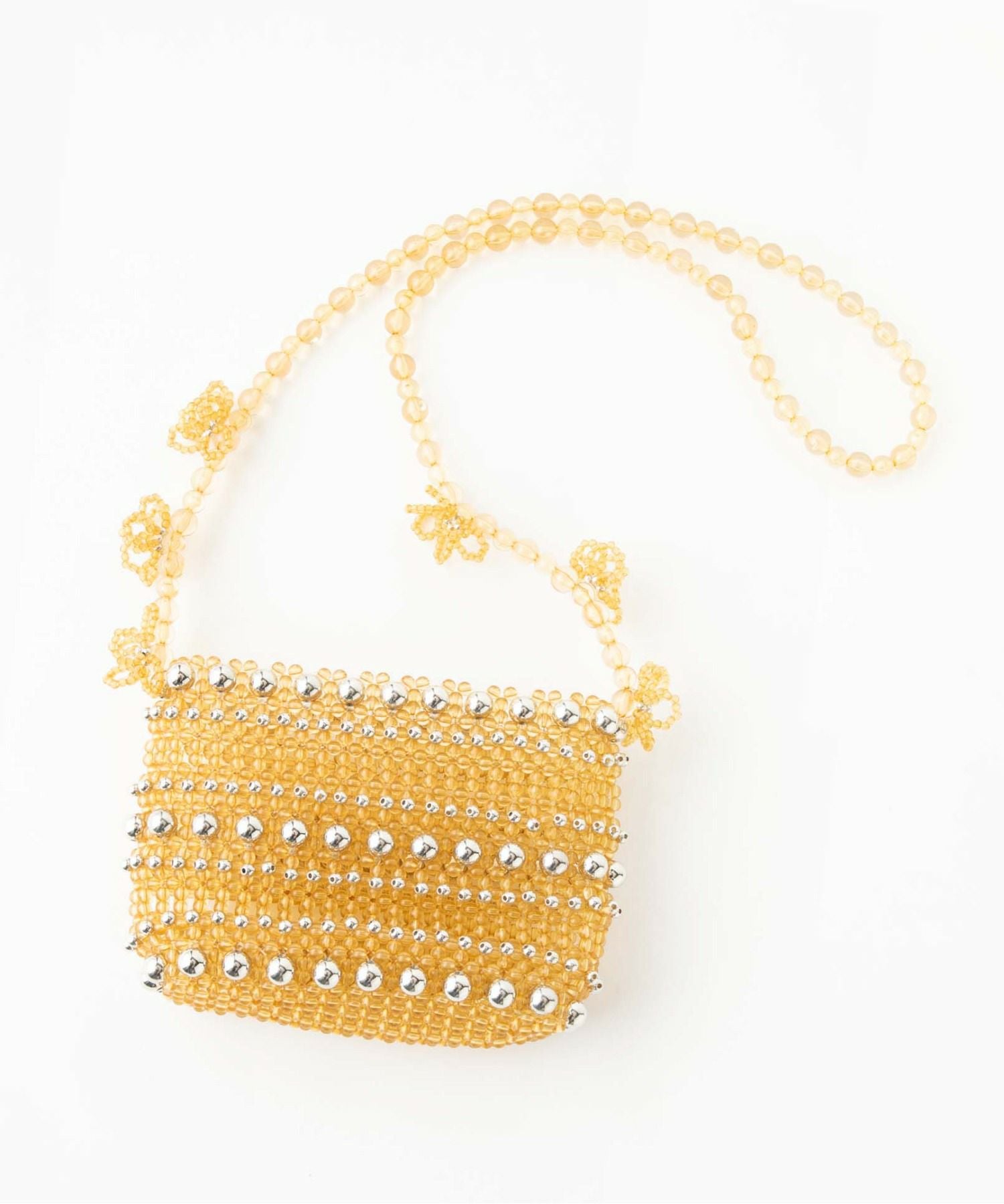 ♡Karat キャラット メタルビーズバック 巾着 ポーチ ゴールド系 ケース付 Casselini(キャセリーニ)フラワーショルダービーズバッグ | CASSELINI