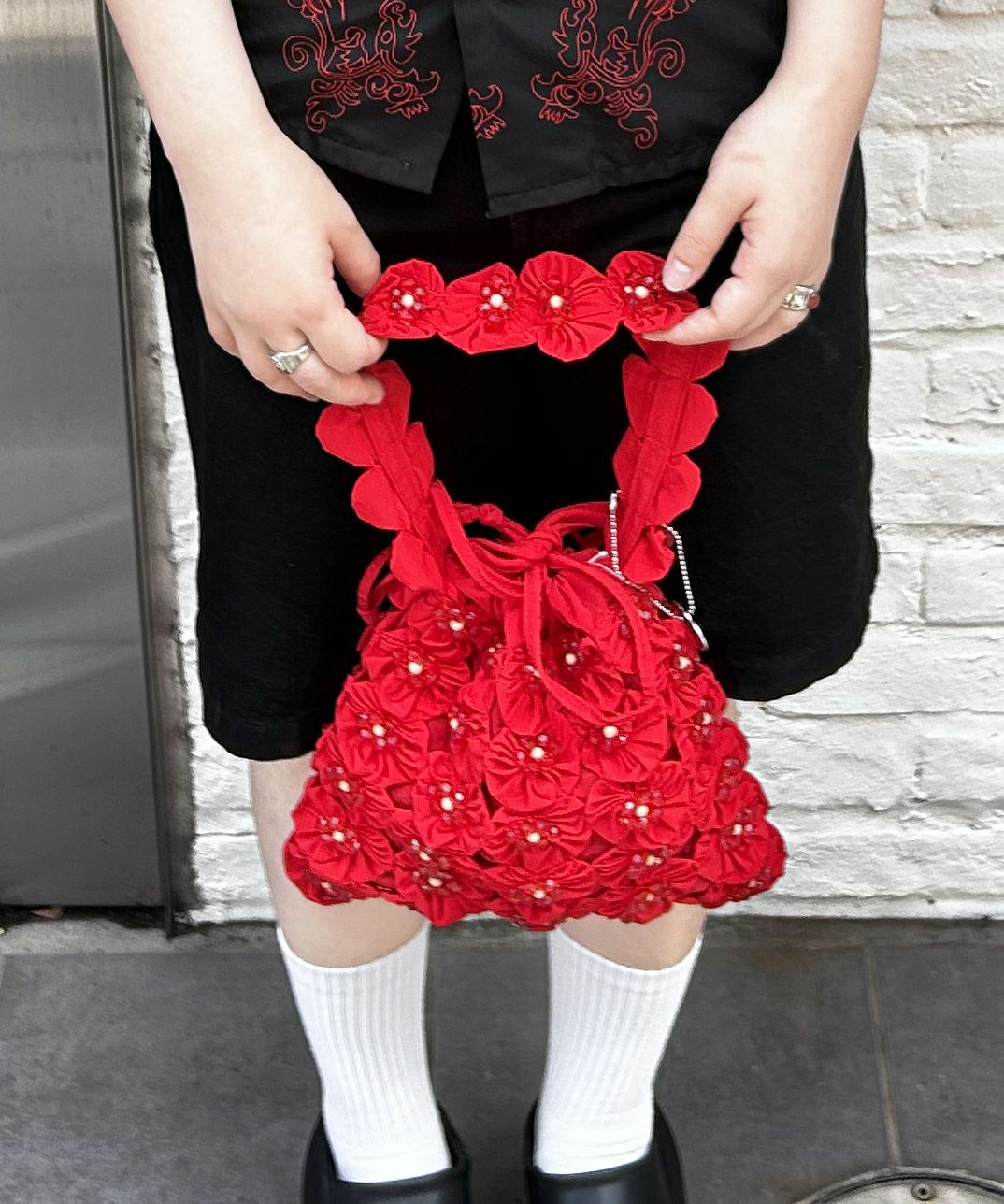 ハンドメイド　フリルバッグ　ジョリーフルール ポイズンベリーワインレッド HEY! Mrs ROSE(ヘイ！ミセスローズ)ハートYOYO NEW BAG | CASSELINI
