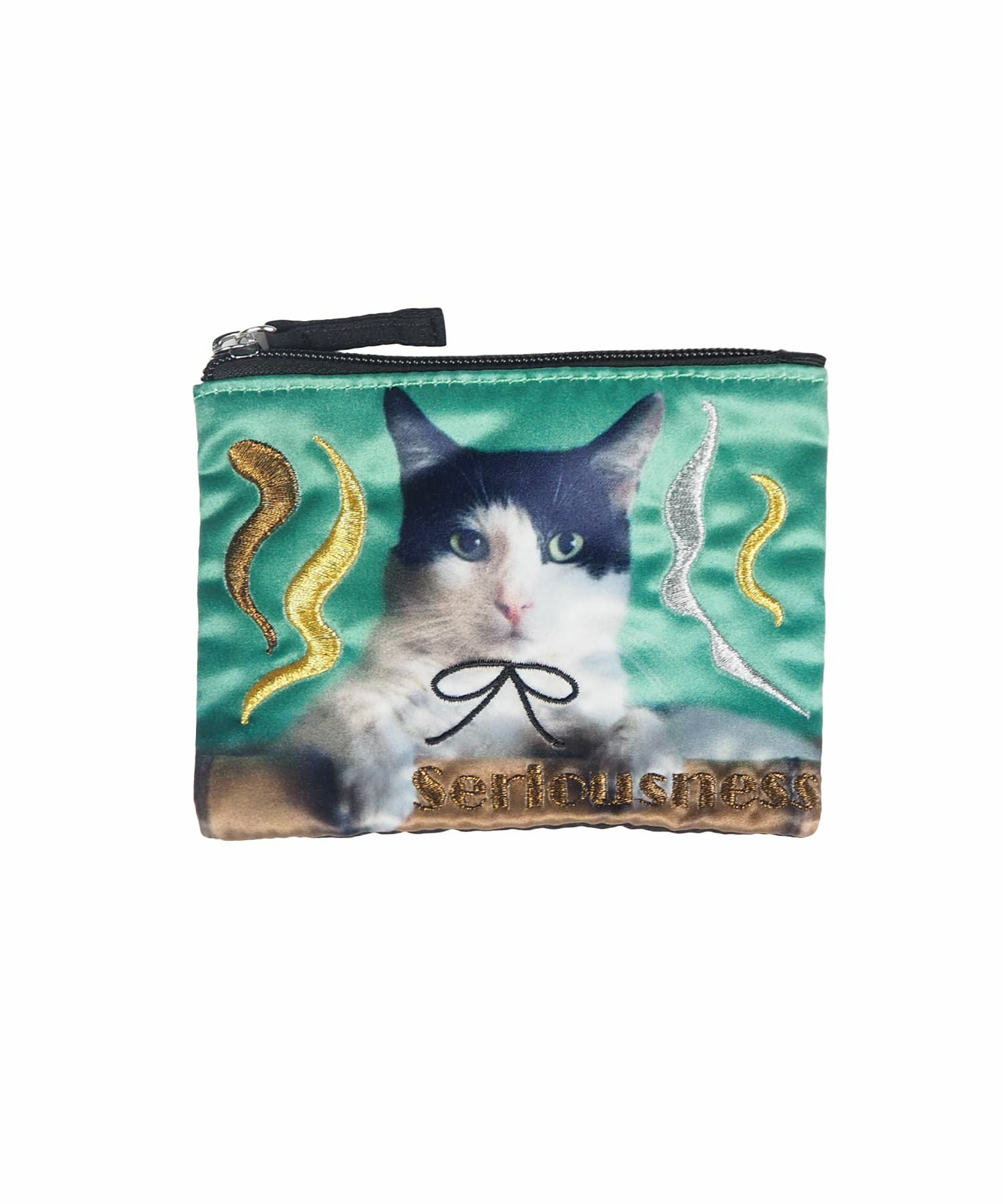 ハンドメイドバネポーチ猫刺繍ボタニカルフラワー Casselini(キャセリーニ)キャットプリント刺繍ポーチ | CASSELINI