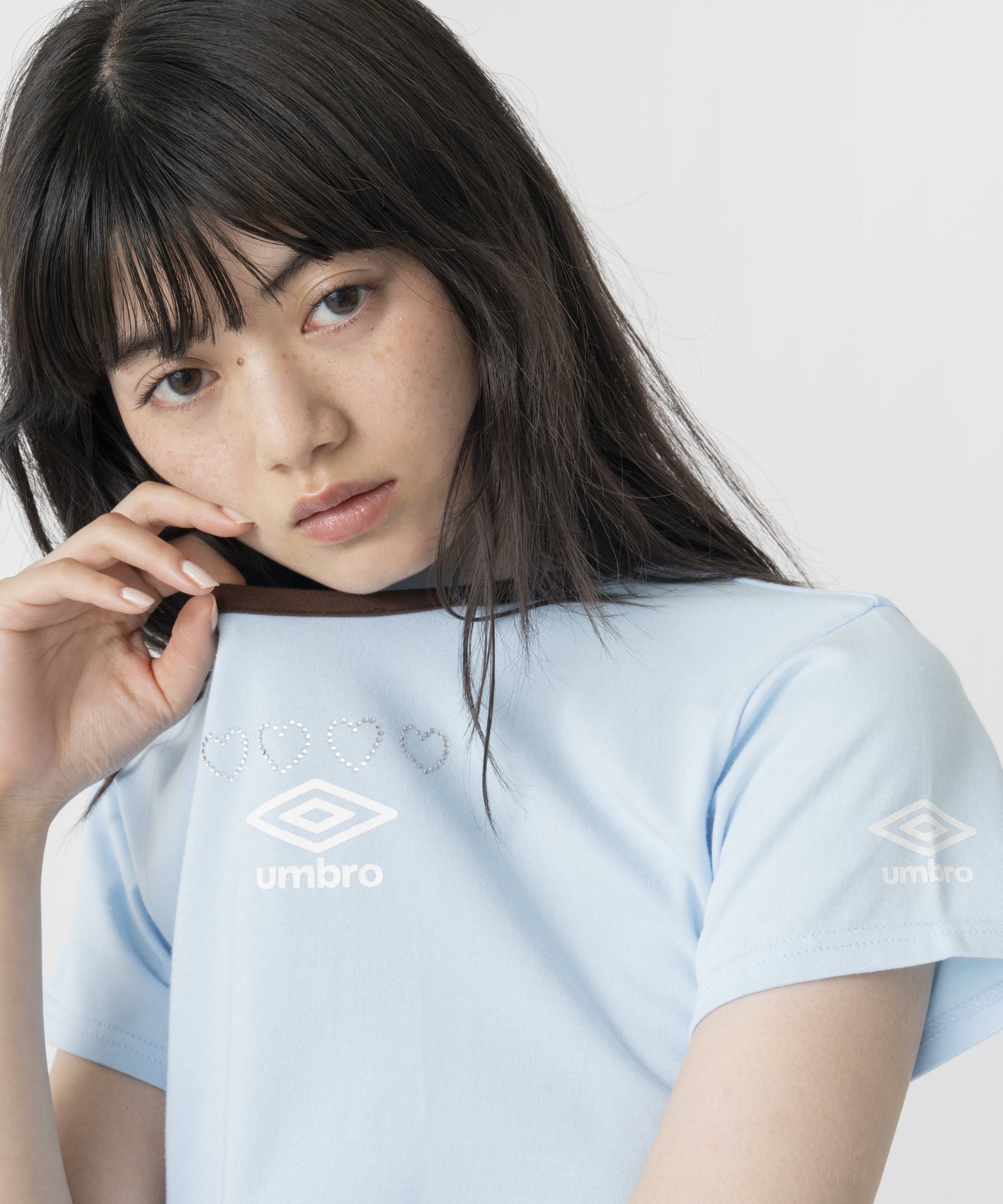 BLUMARINE ブルマリン ピンク ラインストーン ラメ ロゴ Tシャツ Casselini(キャセリーニ)【UMBRO × Casselini】ラインストーンTシャツ