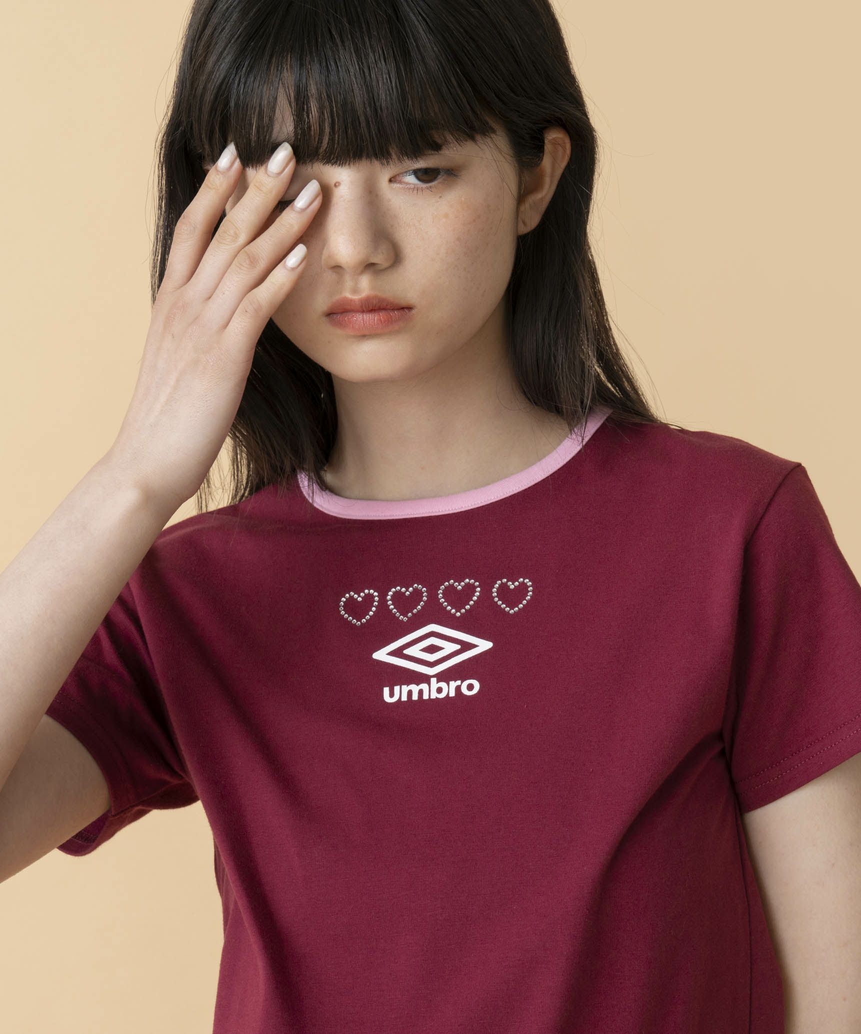 BLUMARINE ブルマリン ピンク ラインストーン ラメ ロゴ Tシャツ Casselini(キャセリーニ)【UMBRO × Casselini】ラインストーンTシャツ