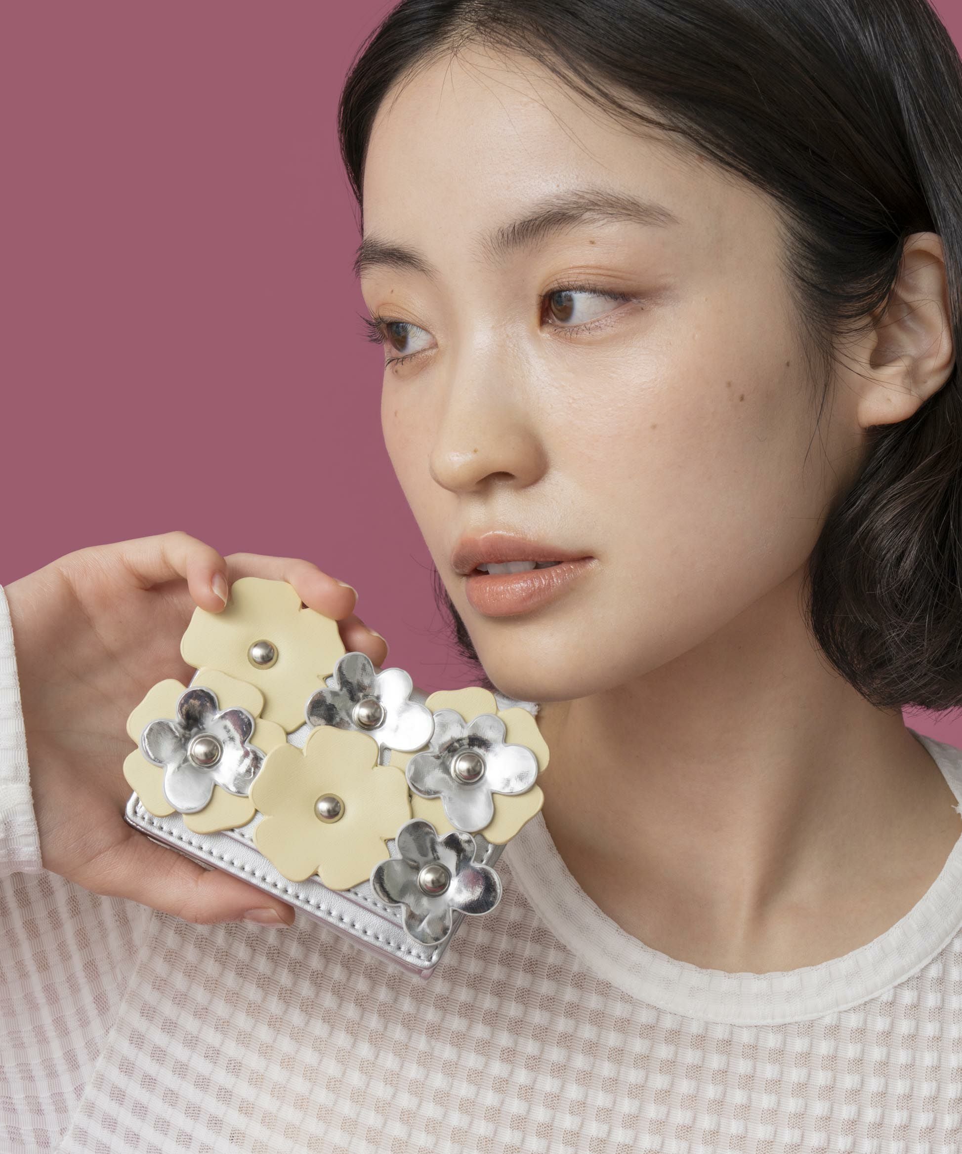 【専用】POTECHINO ニット帽 花装飾　グレー、ホワイト2点おまとめ) 専用】POTECHINO ニット帽 花装飾 グレー、ホワイト2点おまとめ
