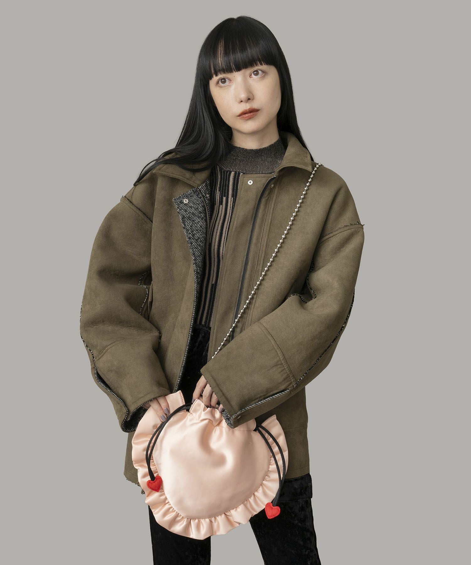 charrita 巾着　ブラウン TADY&KING[ORDER ITEM]ディアスキン コンチョ付巾着特大 ダーク