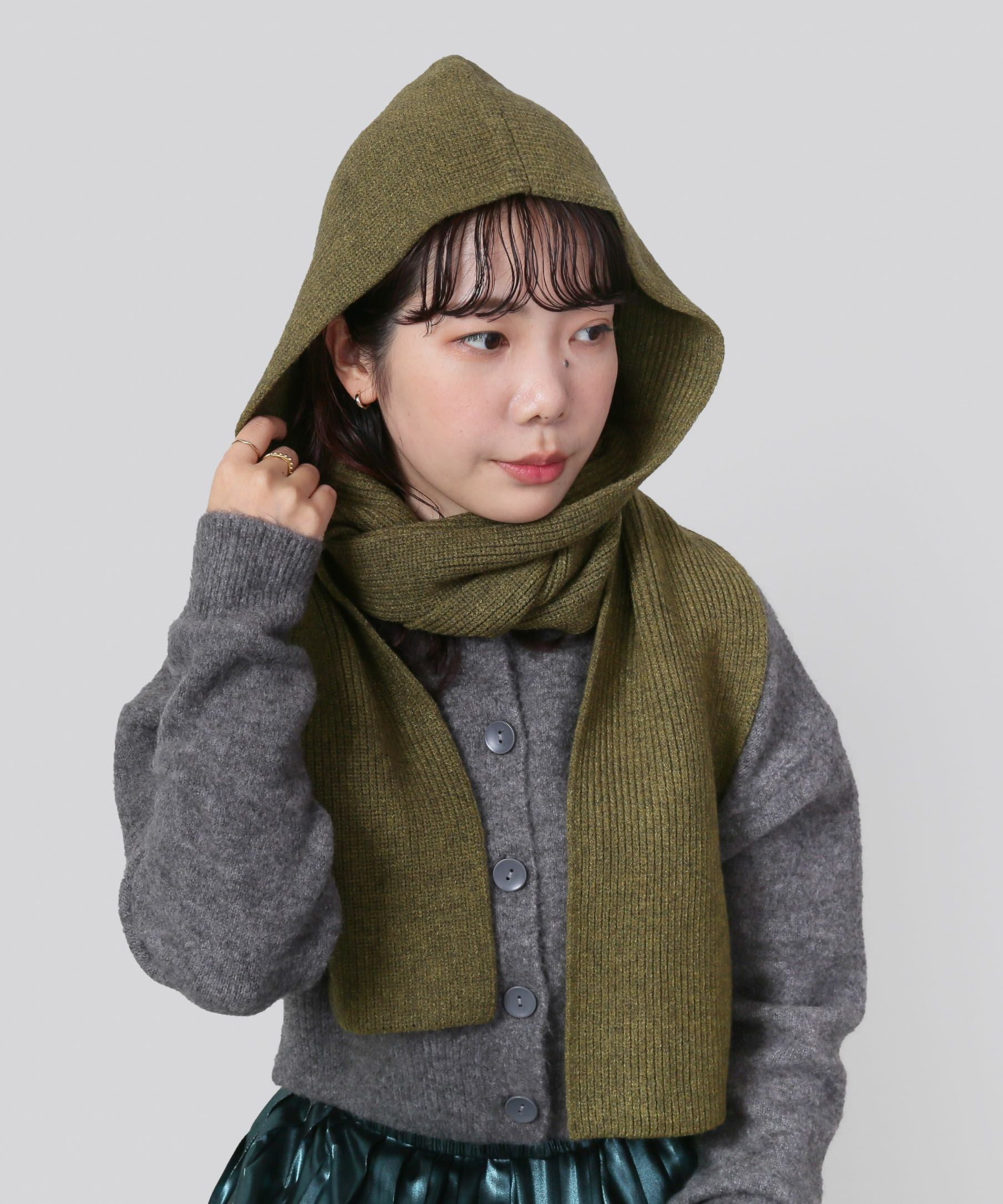 nokko様マカフィー カシミア混フード ウォッシャブルカシミヤソリッドマフラー(マフラー・ストール