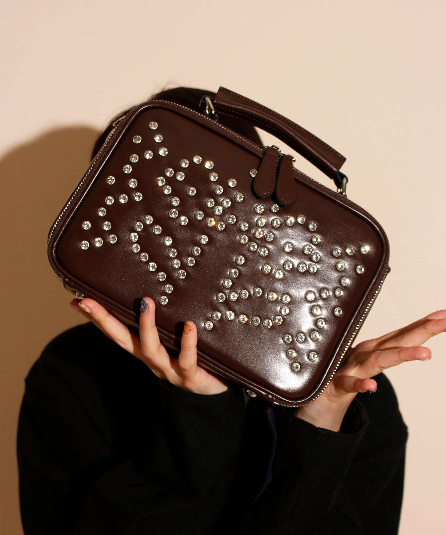 【HEY! Mrs ROSE】Rhinestone Boston ブラウン HEY! Mrs ROSE(ヘイ！ミセスローズ)Rhinestone Mini Boston