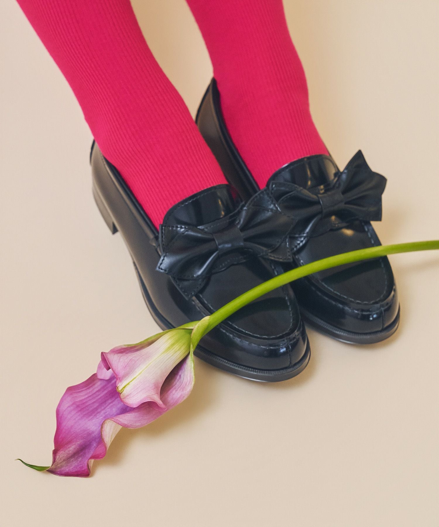 HARUTA×Casseliniコラボリボンローファー ブラック キャセリーニ Casselini(キャセリーニ)【HARUTA×Casselini】Ribbon Detail Loafer