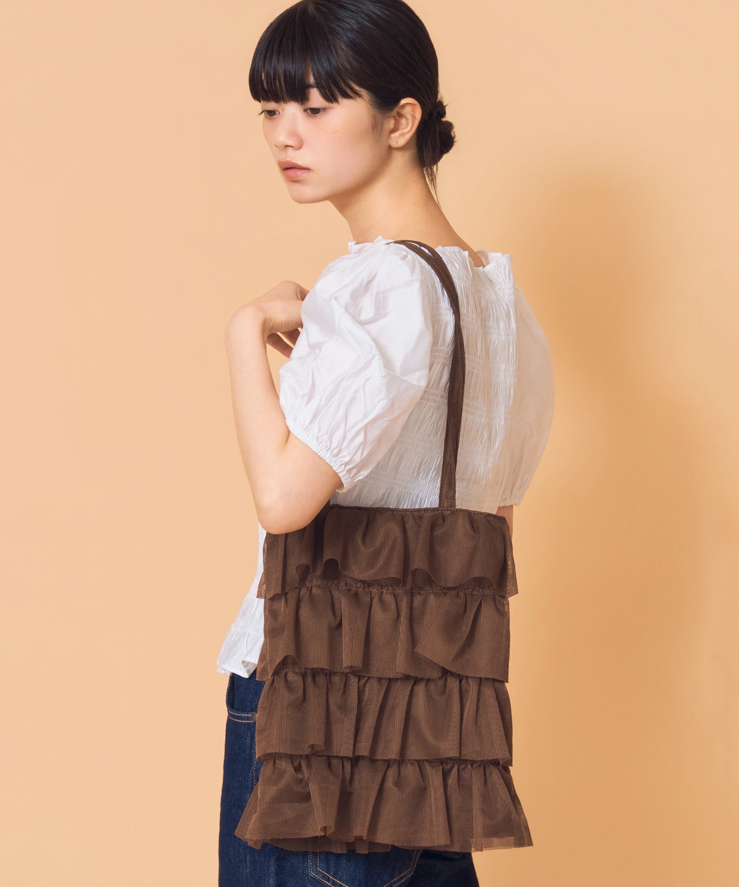 Kgrace フリル付きメッシュ キャリーバッグ Sサイズ Casselini(キャセリーニ)メッシュフリルトート | CASSELINI ONLINE SHOP