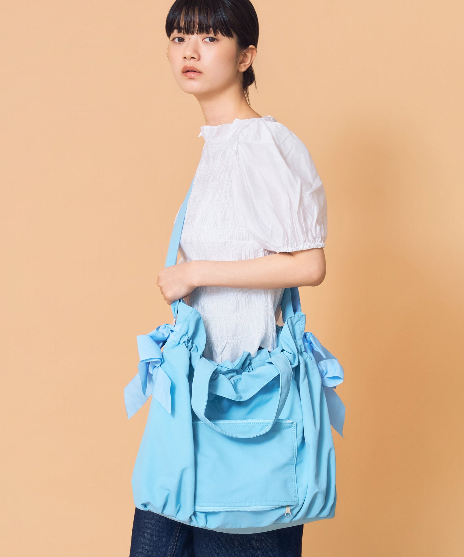 水色サテンキルトリボンボディバッグ　nohi Casselini(キャセリーニ)ビッグサイドリボンBAG | CASSELINI ONLINE SHOP