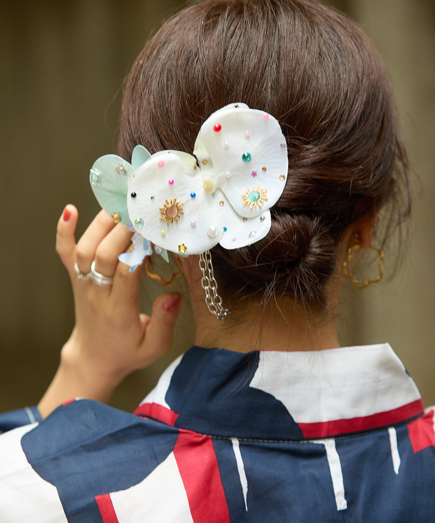 コッペ アイボリー フローラルペイント キャビネット Casselini(キャセリーニ)ビジューフラワー2Wayクリップ(2個セット