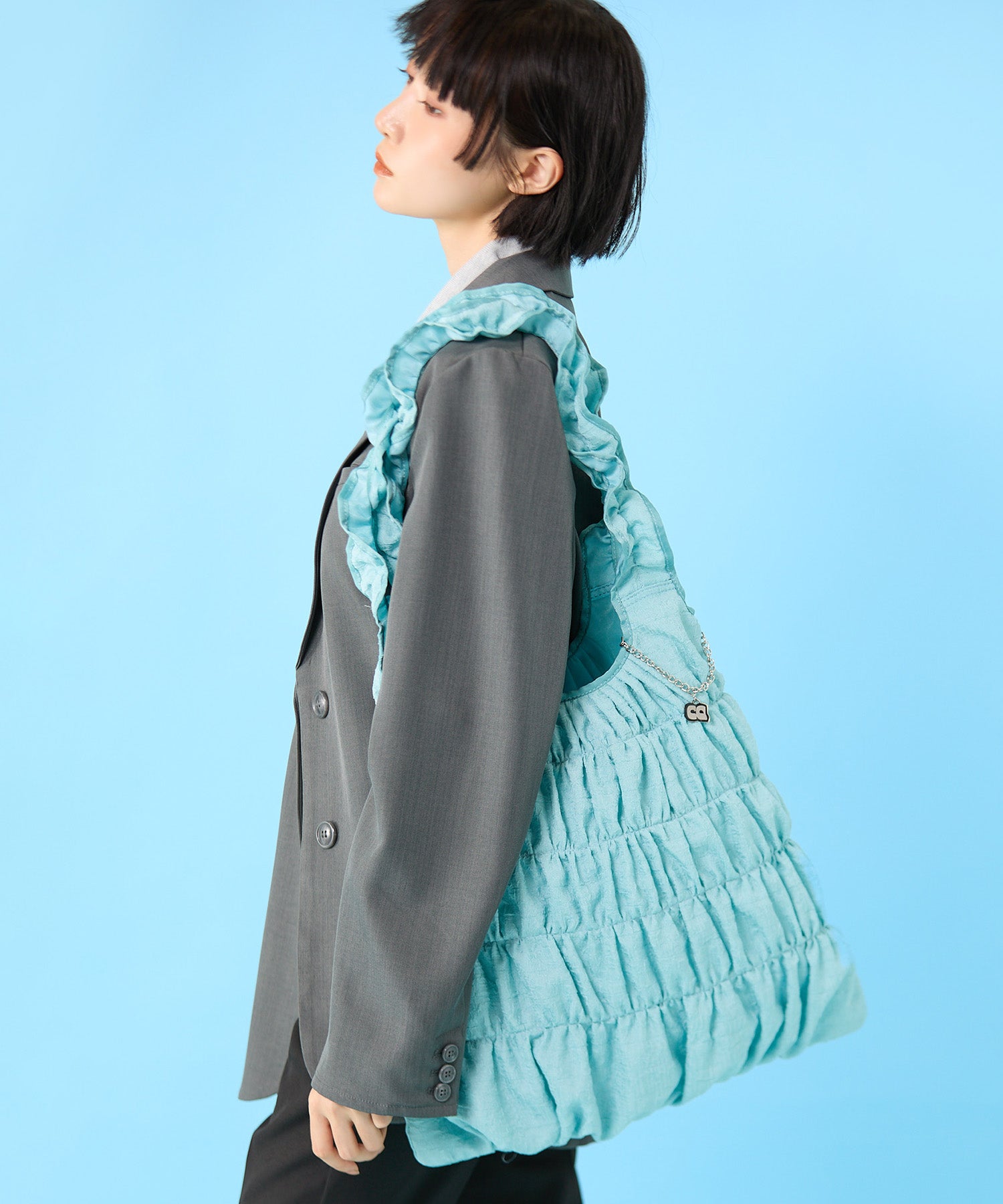 水色 ハート刺繍 キャディバッグ Casselini(キャセリーニ)チャームギャザートート | CASSELINI ONLINE SHOP