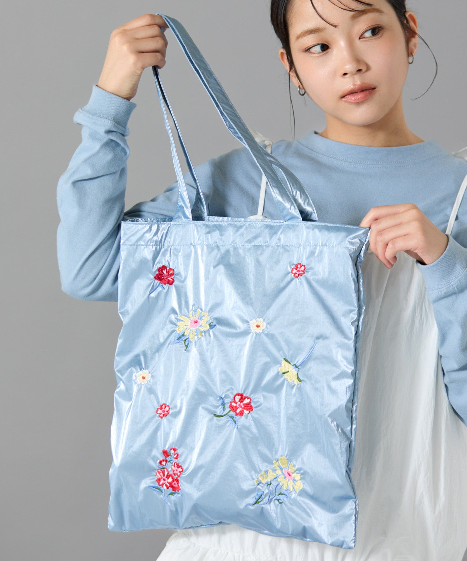 水色 ハート刺繍 キャディバッグ Casselini(キャセリーニ)刺繍ナイロントート | CASSELINI ONLINE SHOP